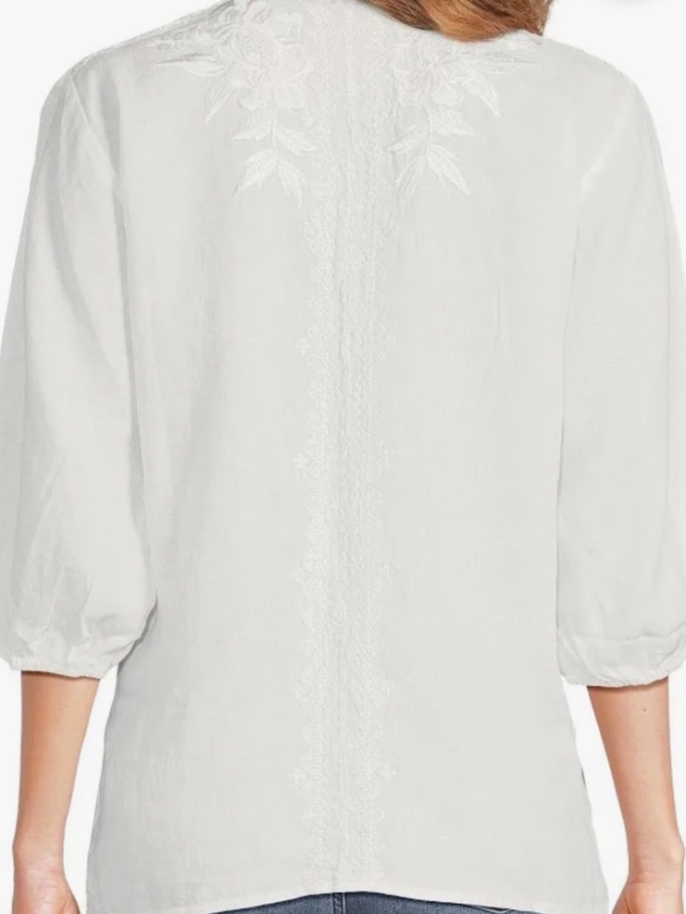 Johnny Was Camille embroidered linen split neck blouse - Picture 2 of 5